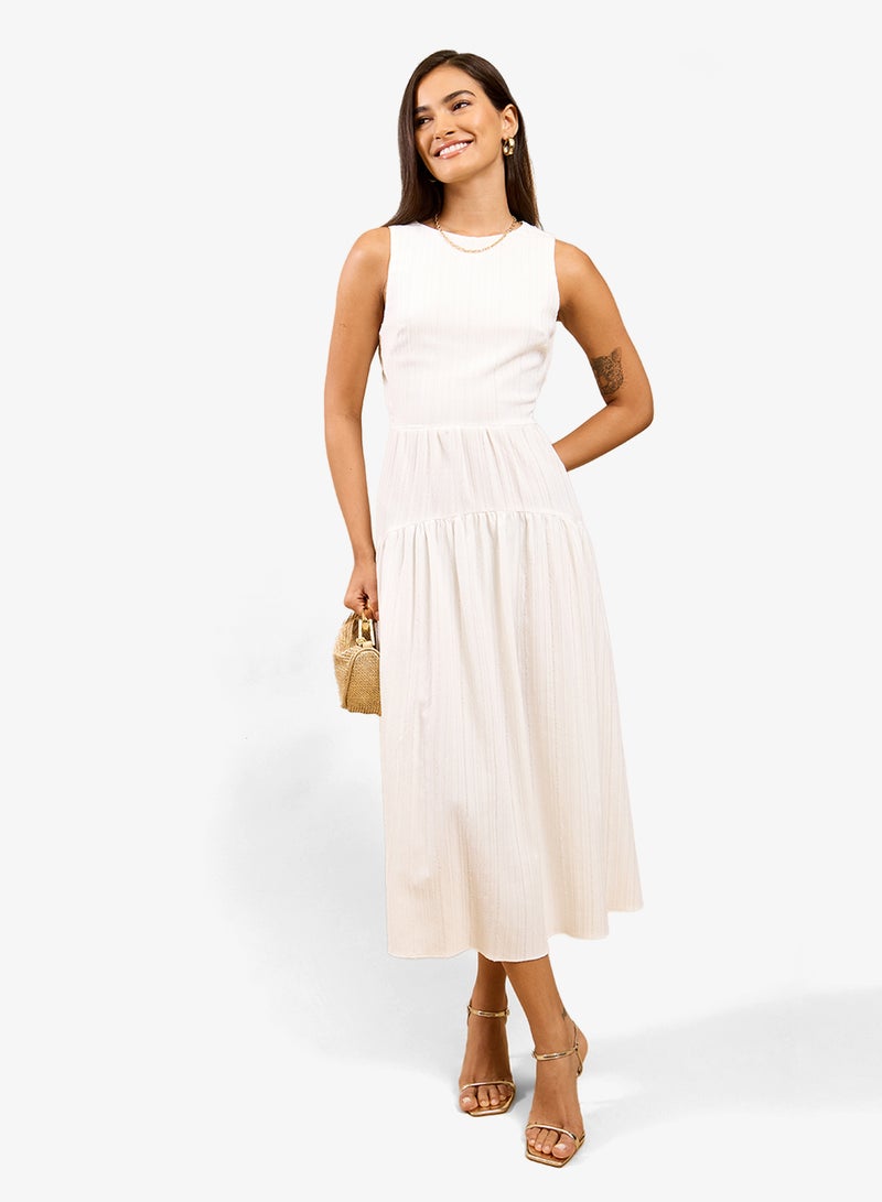 Little Mistress White Dropped Midi Dress - Image 1